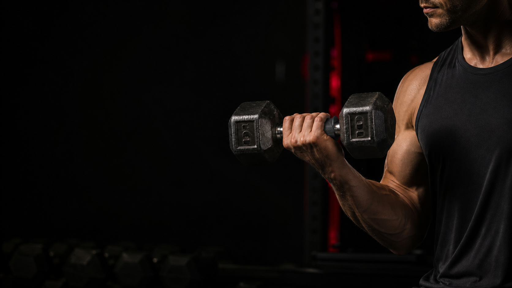 Athlete doing a dumbbell curl using Marvel Grip